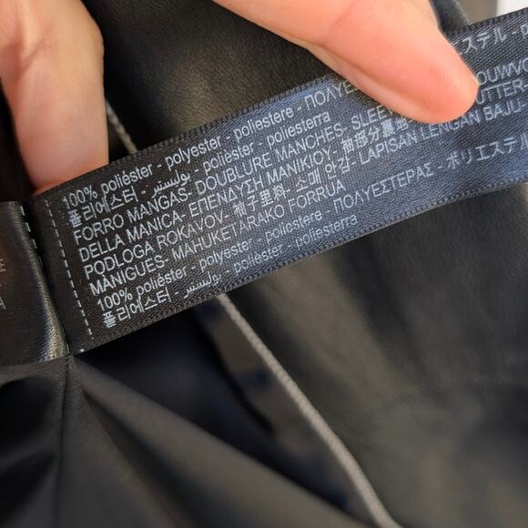 Massimo Dutti Black Leather Full Zip Long Sleeve Biker Jacket, size XS - Picture 9 of 9